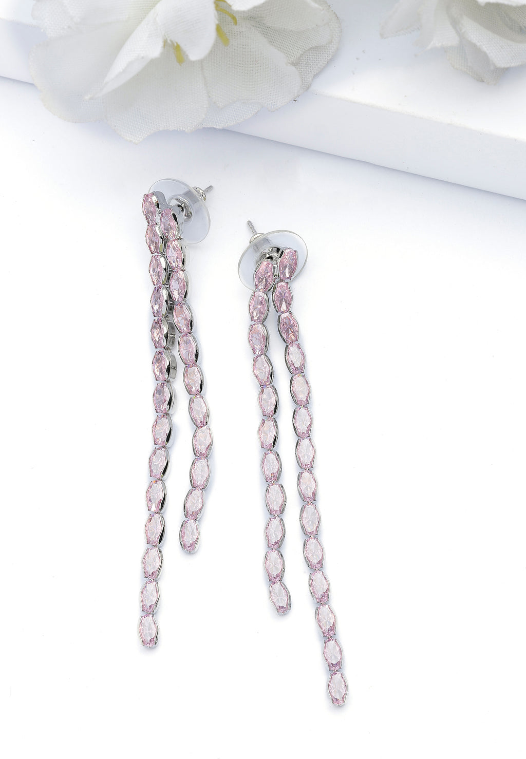 Pendientes Largos Dobles Rosa Claro