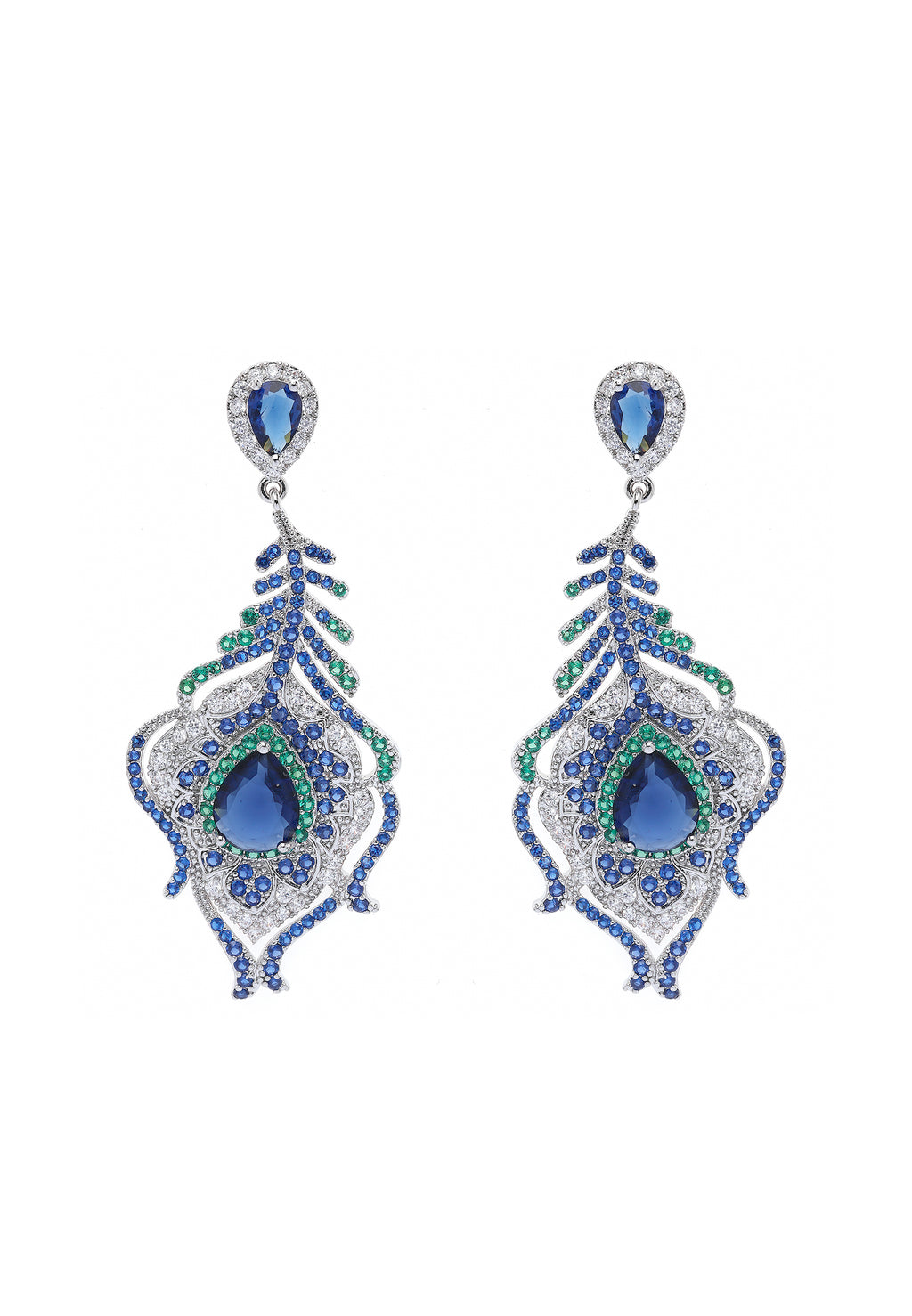 Pendientes de plumas de pavo real azul oscuro
